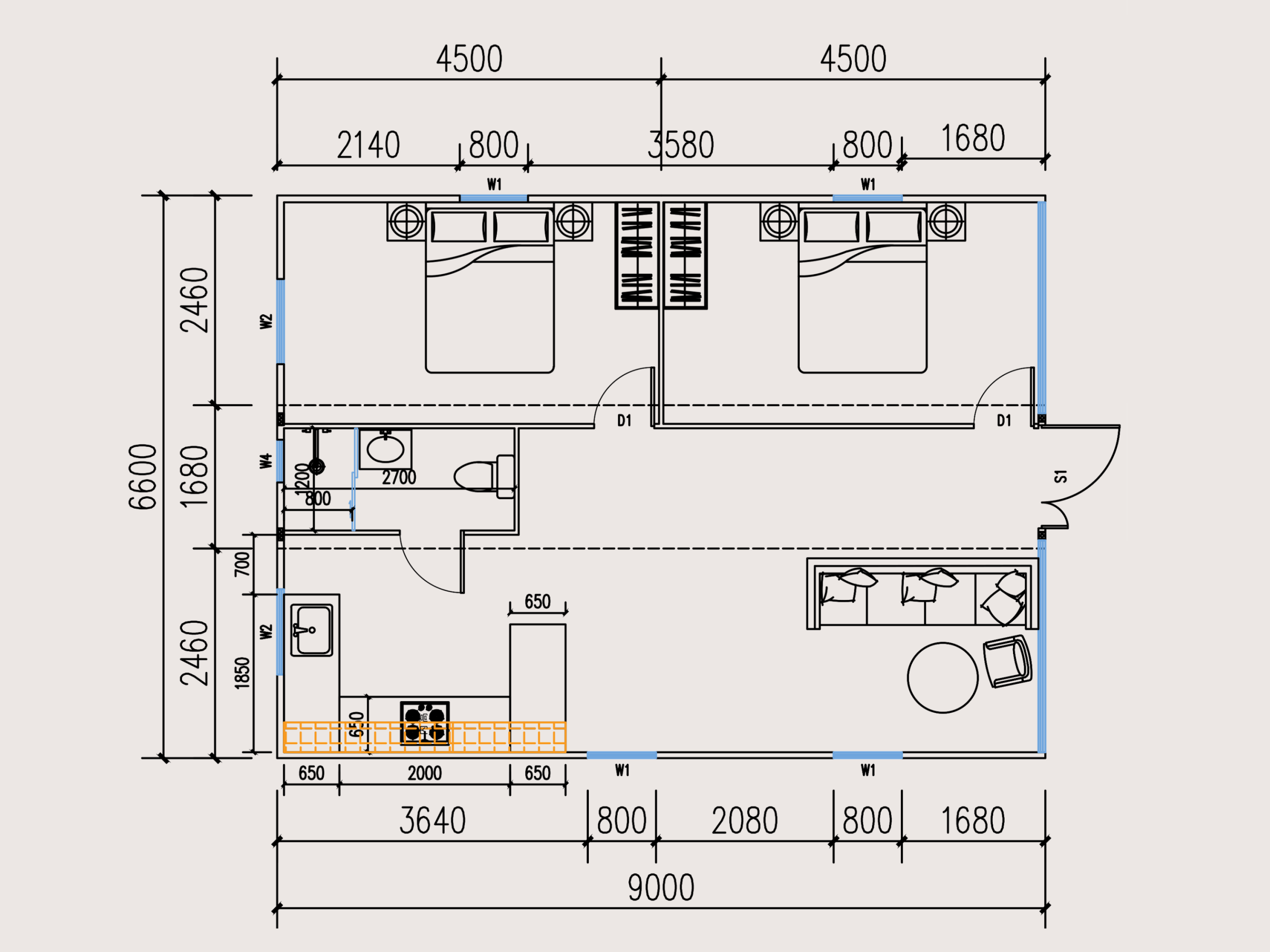 Regular 60sqm floorplan